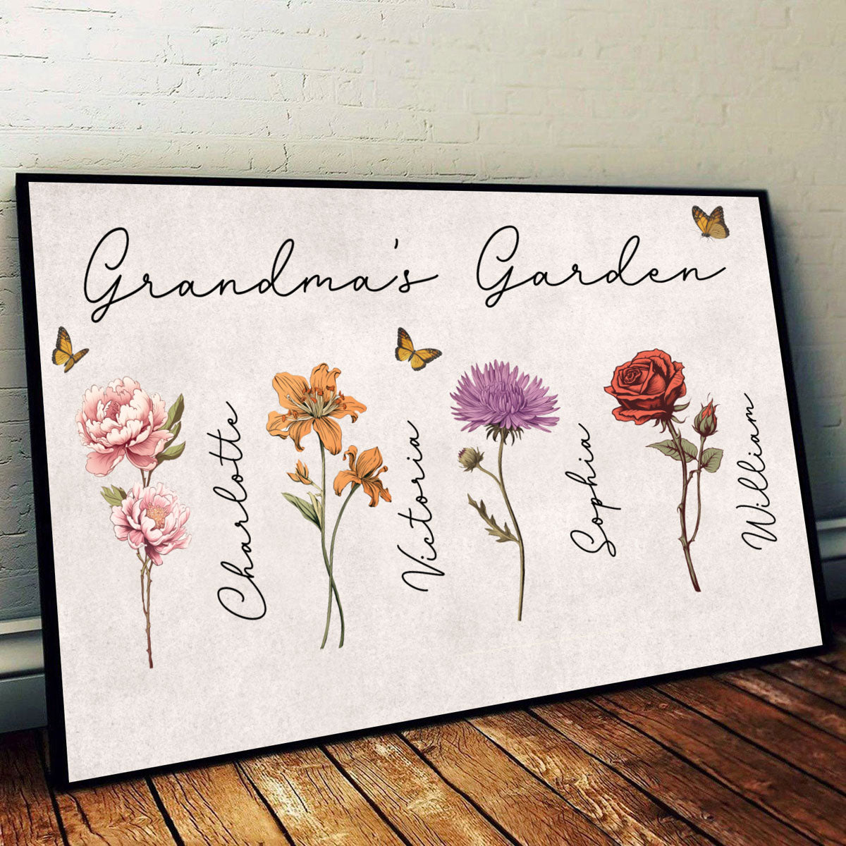 Grandma Mom Garden Vintage Birth Month Flowers Mother‘s Day Gift Personalized Horizontal Poster