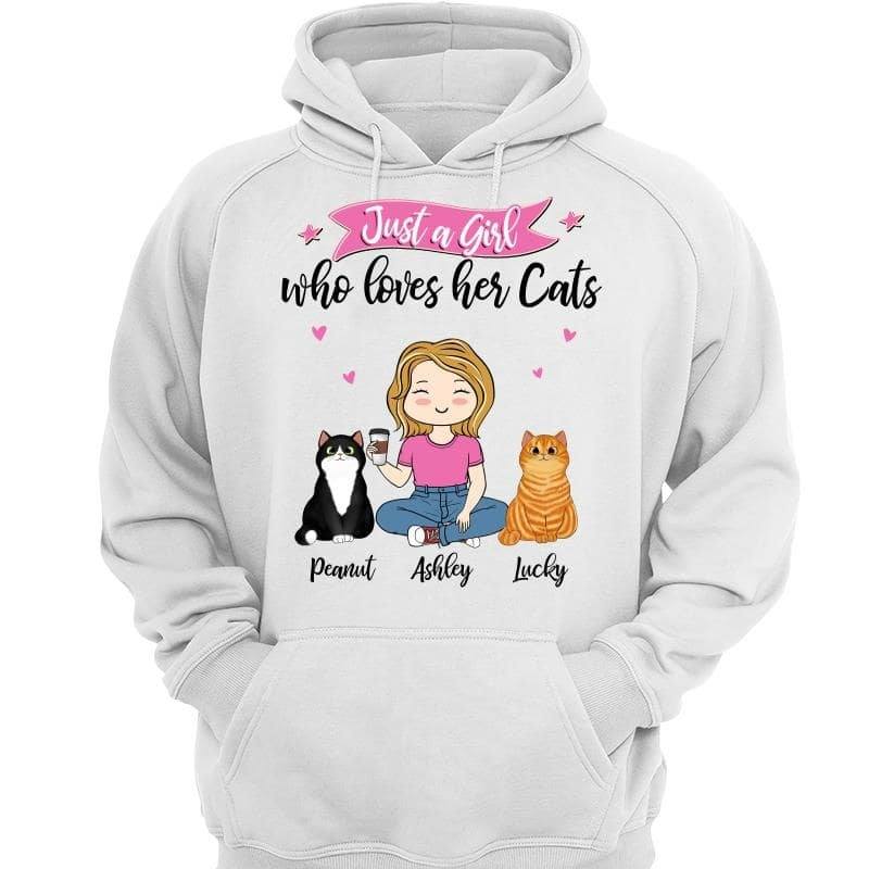 A Chibi Girl Loves Her Cats Cat Mom Personalized Hoodie Sweatshirt