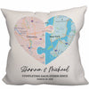 Heart Piece Maps Long Distance Anniversary Gift Personalized Pillow (Insert Included)