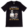 An Old Man And Dog Sitting Near Personalized Shirt