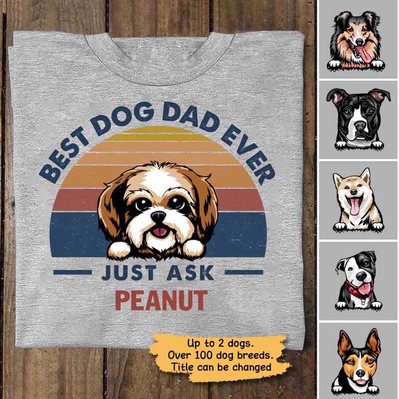 Best Dog Dad Peeking Dog Retro Personalized Shirt