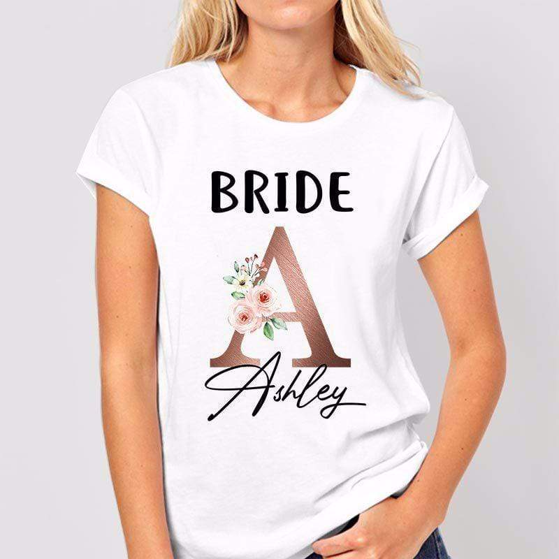 Bridal Shower Gift Bride & Bridesmaids Initial Floral Bachelorette Party Gift Personalized Shirt
