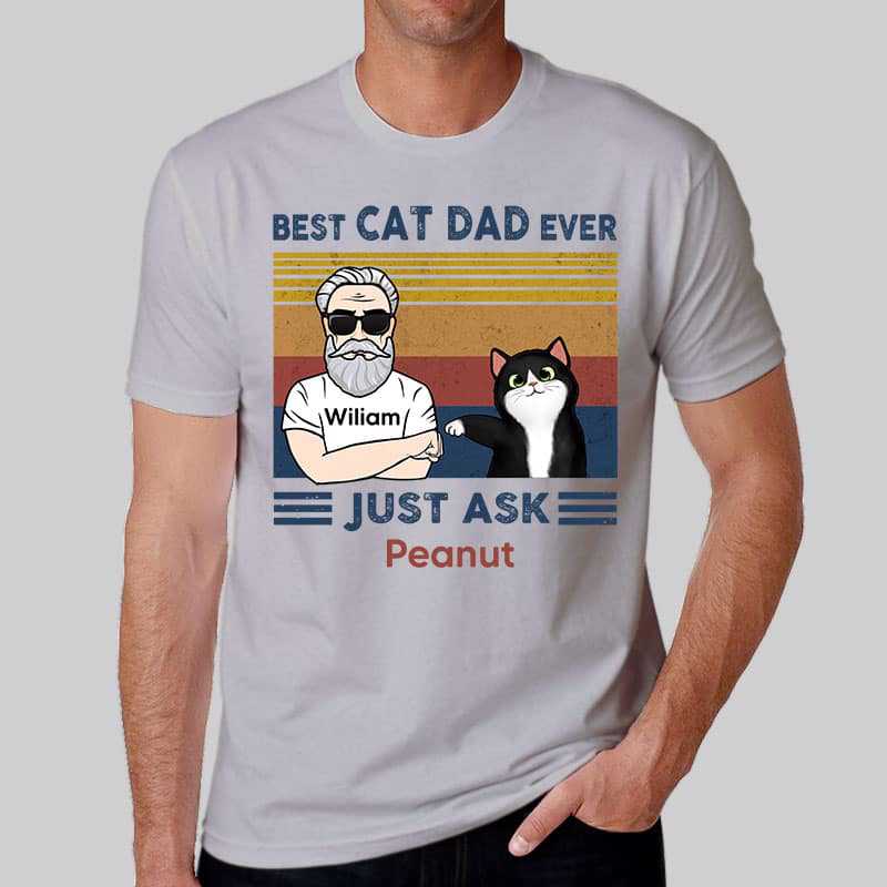Cat Dad With Fluffy Cat Personalized Shirt