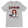 Cat Mom Red Patterned Chibi Girl Personalized Shirt