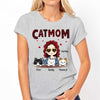 Cat Mom Red Patterned Chibi Girl Personalized Shirt