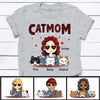 Cat Mom Red Patterned Chibi Girl Personalized Shirt