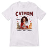 Cat Mom Red Patterned Woman Holding Cat Personalized Shirt
