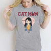 Cat Mom Red Plaid Chibi Girl And Sitting Cat Personalized Shirt