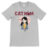 Cat Mom Red Plaid Chibi Girl And Sitting Cat Personalized Shirt