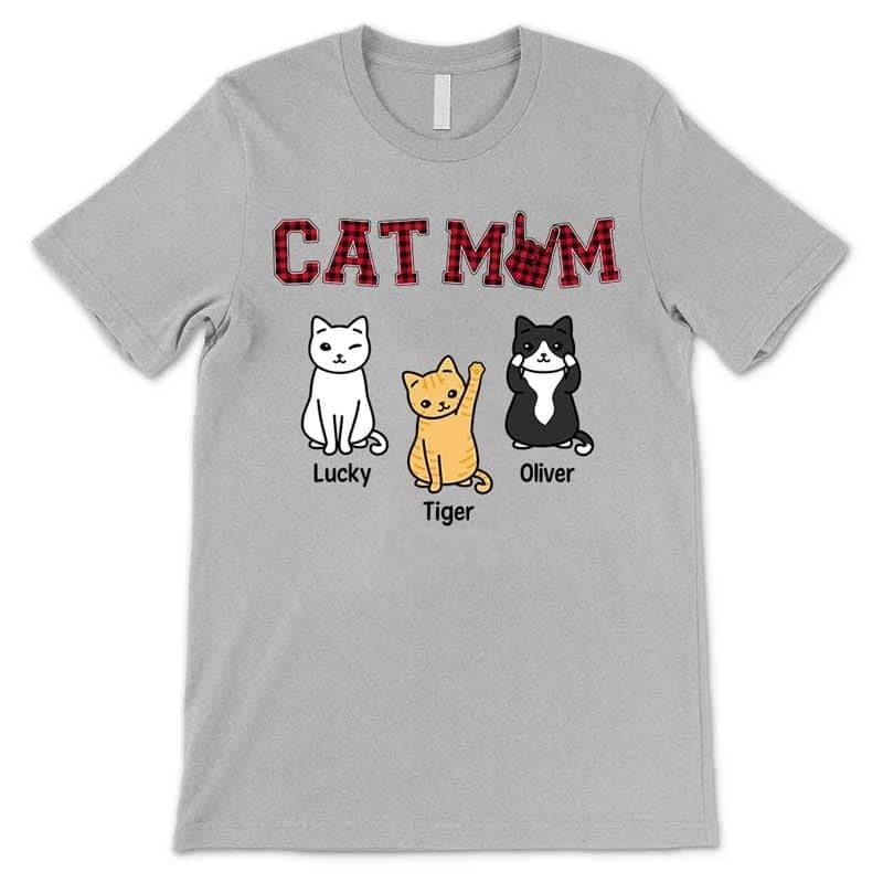 Cat Mom Red Plaid Sitting Cat Personalized Shirt - TrendingCustom™️