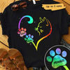 Cat Outline Paws Heart Personalized Shirt