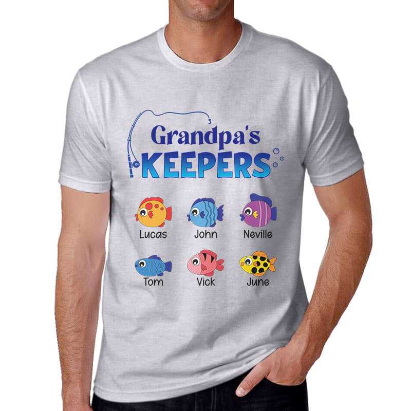 Fishing Daddy Grandpa Keepers Cute Little Fishes Personalized Shirt