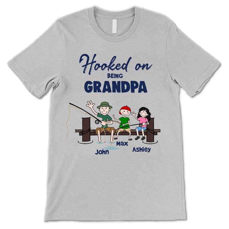 Hooked On Being Grandpa Stick Figure Personalized Shirt