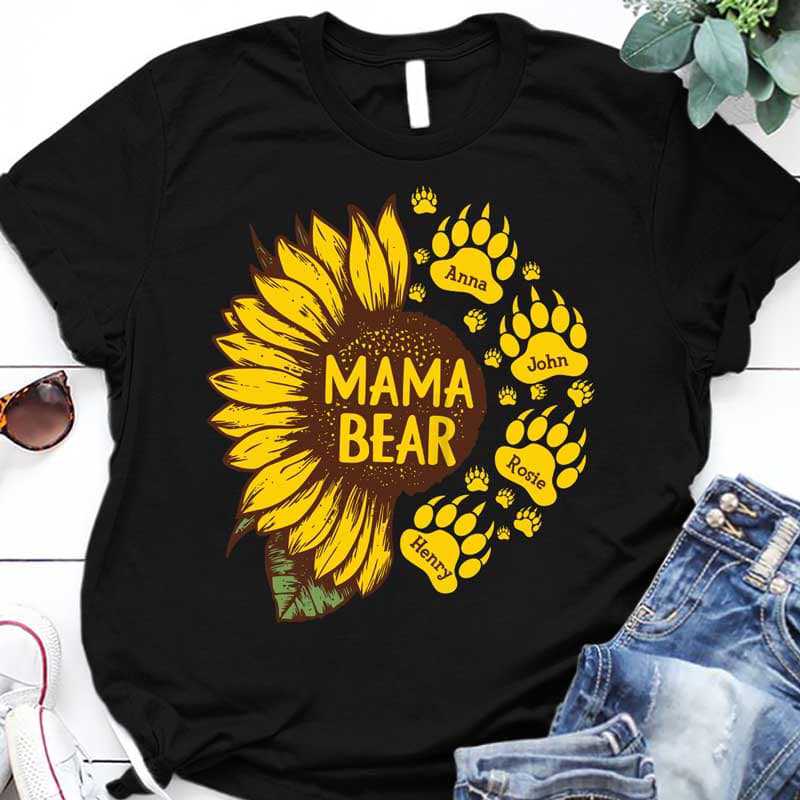 Mama Bear Paws Sunflower Personalized Shirt
