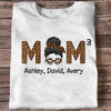 Mom Leopard Messy Bun Number Of Kids Personalized Shirt