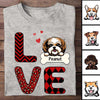 Red Pattern Stacked Love Peeking Dog Personalized Shirt