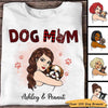 Strong Woman Peeking Dog Mom Red Pattern Personalized Shirt