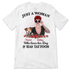 Woman Loves Her Dog And Has Tattoos Personalized Shirt