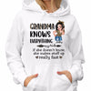 Grandma Knows Everything Leopard Sassy Woman Personalized Hoodie Sweatshirt