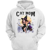 Cat Mom Witch Riding Broom Halloween Personalized Shirt