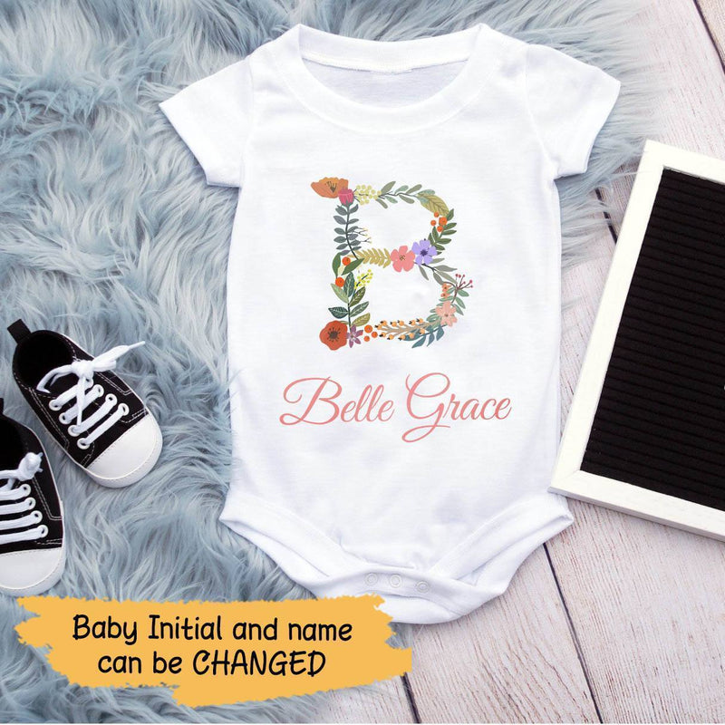 Baby Floral Initial Personalized Baby Onesie