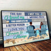 Wood Texture Couple Back View Sitting Personalized Horizontal Poster