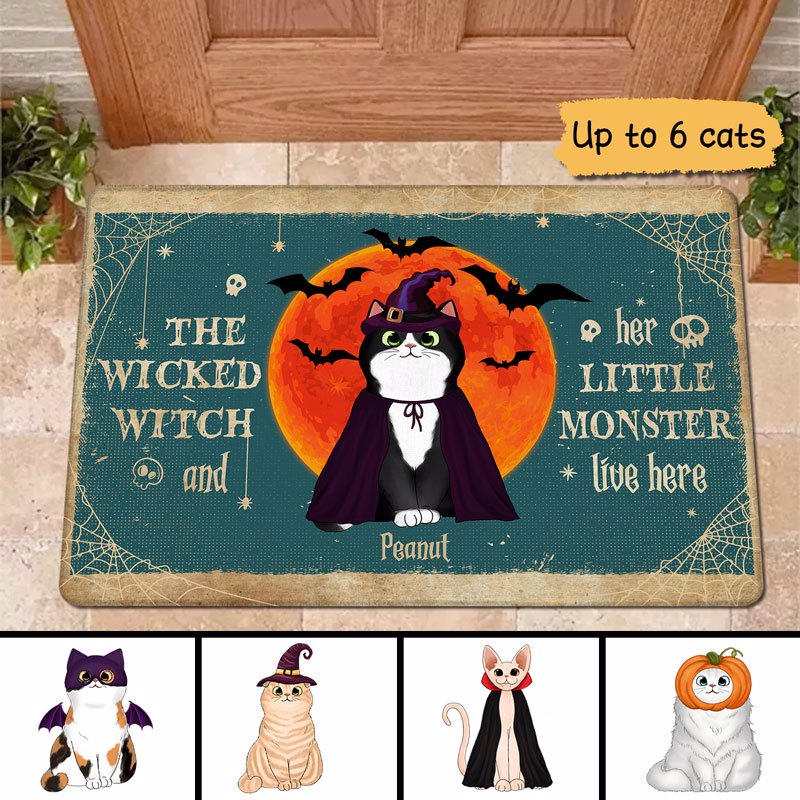 Vintage Halloween Cats Personalized Doormat