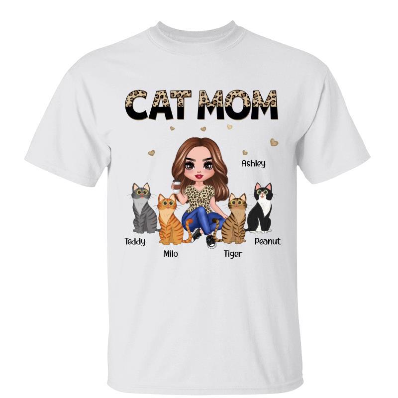 Leopard And Black Cat Mom Doll Personalized Shirt