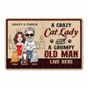 Crazy Cat Lady Grumpy Old Man Caricature Couple Personalized Doormat