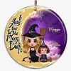 Mom Grandma & Doll Kid On Moon Halloween Personalized Ornament