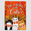 Better With Fluffy Cats Fall Season Forest Personalized Fleece Blanket