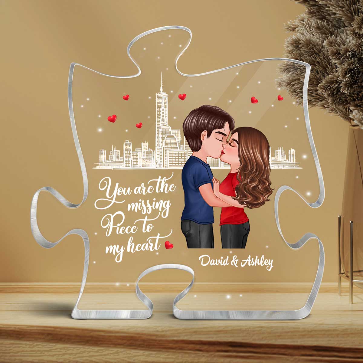 The Missing Piece To My Heart Kissing Doll Couple Personalized Puzzle Acrylic Plaque