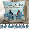 Back View Couple Sitting Beach Landscape Personalized Pillow (Insert Included)