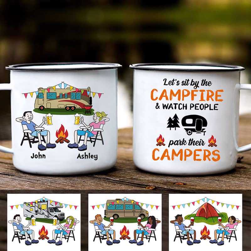 Personalized Couple Camping Tumbler Let's Sit By The Campfire And