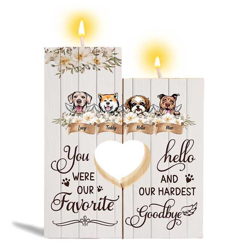 Dogs Pet Memorial Floral Ribbon Personalized Candle Holder