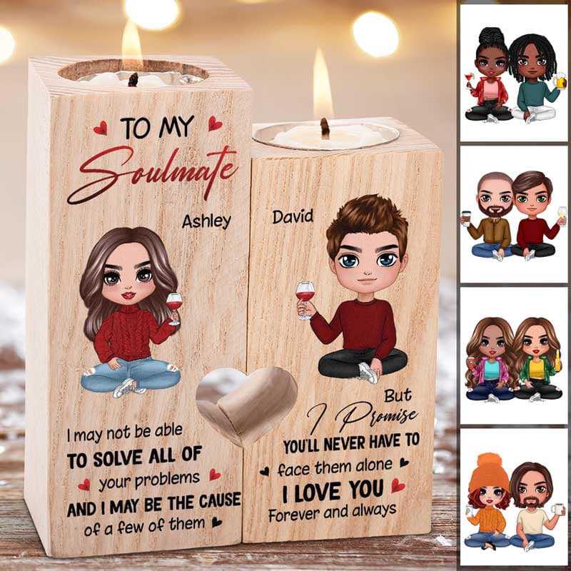 Doll Couple Sitting Gift For Him For Her Personalized Candle Holder