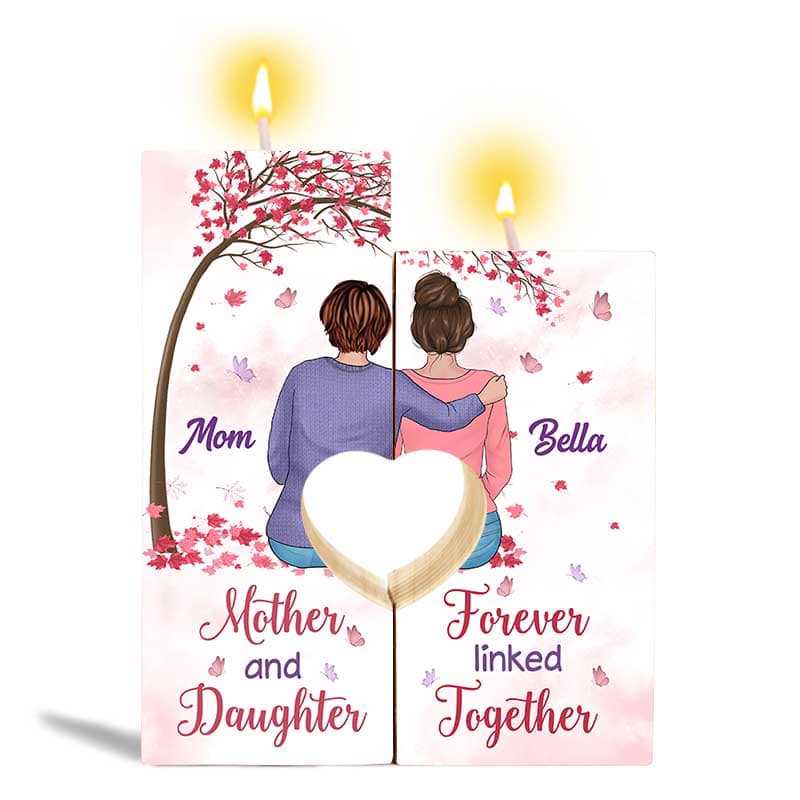 Mother Daughter Pink Butterflies Personalized Candle Holder