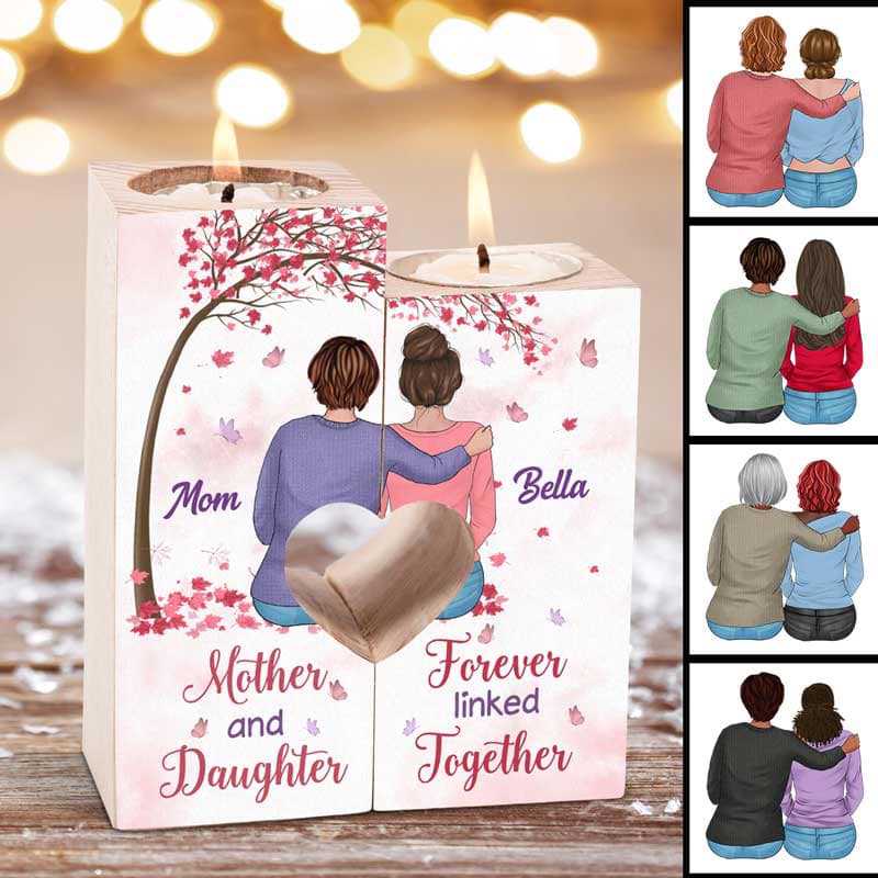 Mother Daughter Pink Butterflies Personalized Candle Holder