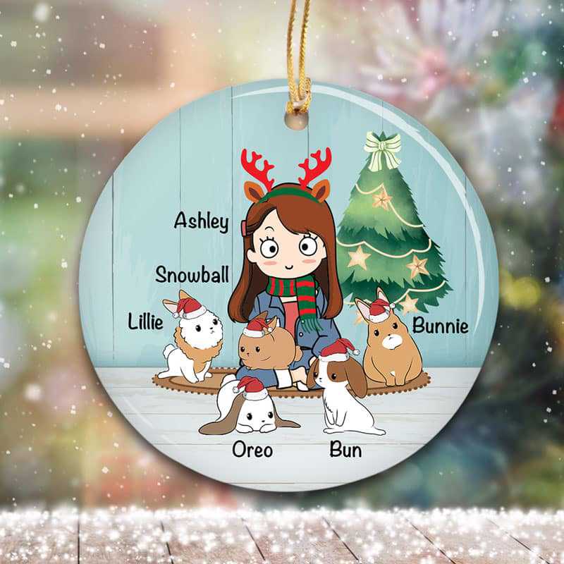 A Girl And Her Rabbits Personalized Circle Ornament