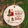 Best Friends Christmas Dresses Wooden Theme Personalized Circle Ornament