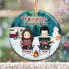 Camping Partners Chibi Couple Personalized Christmas Circle Ornament