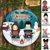 Camping Partners Chibi Couple Personalized Christmas Circle Ornament