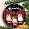 Cats Red Plaid Christmas Night Personalized Circle Ornament