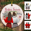 Christmas Checkered Pattern Besties Personalized Circle Ornament