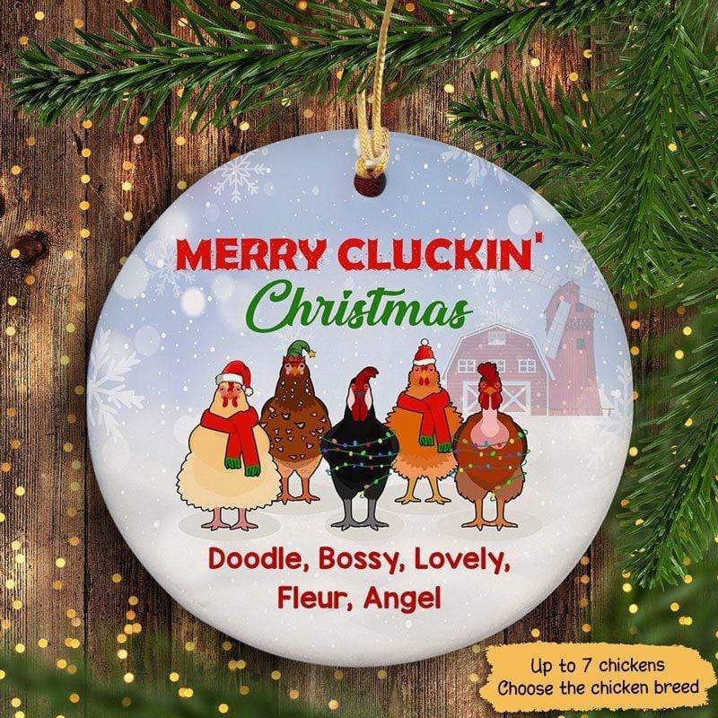 Christmas Chicken Merry Cluckinʼ Christmas Personalized Circle Ornament