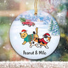 Christmas Walking Cat Red Truck in Snow Personalized Circle Ornament