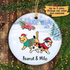 Christmas Walking Cat Red Truck in Snow Personalized Circle Ornament