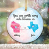 Couple Long Distance Watercolor States Personalized Circle Ornament