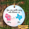 Couple Long Distance Watercolor States Personalized Circle Ornament