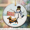 Dachshund Dog Merry Woofmas Snowman Personalized Christmas Cirlce Ornament